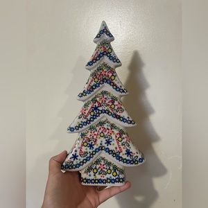 Uno Alla Volta Polish Pottery Christmas Tree Candy Cane Sculpture